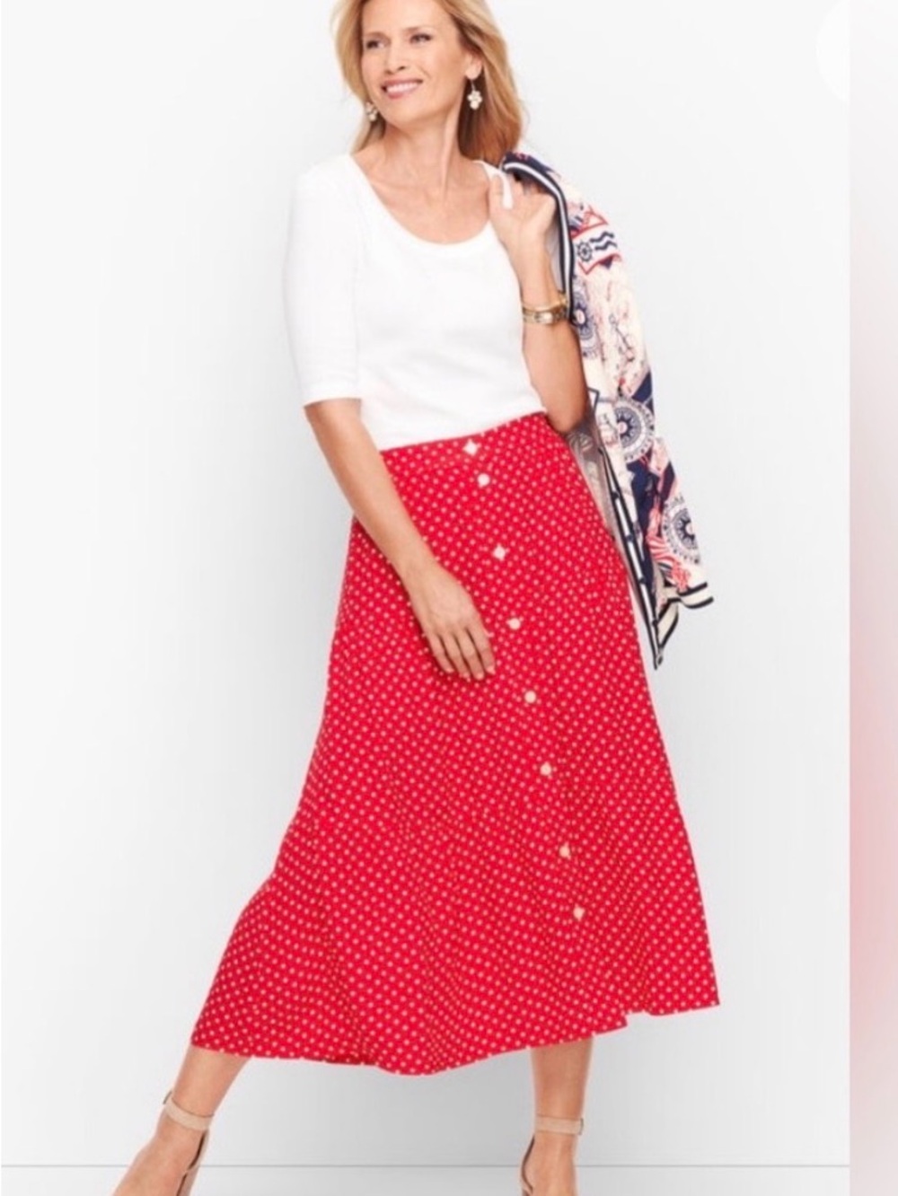Talbots Red Polka Dot Button-Front Maxi Skirt